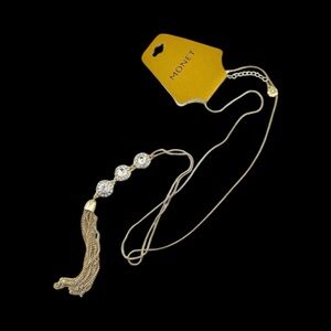 Vintage Monet Long Tassel Necklace – NWT Deadstock – Gold-Tone & Crystal Accents